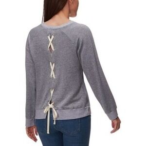 Monrow Grey Lace Up Back Crewneck Sweatshirt Size‎ X-Small
